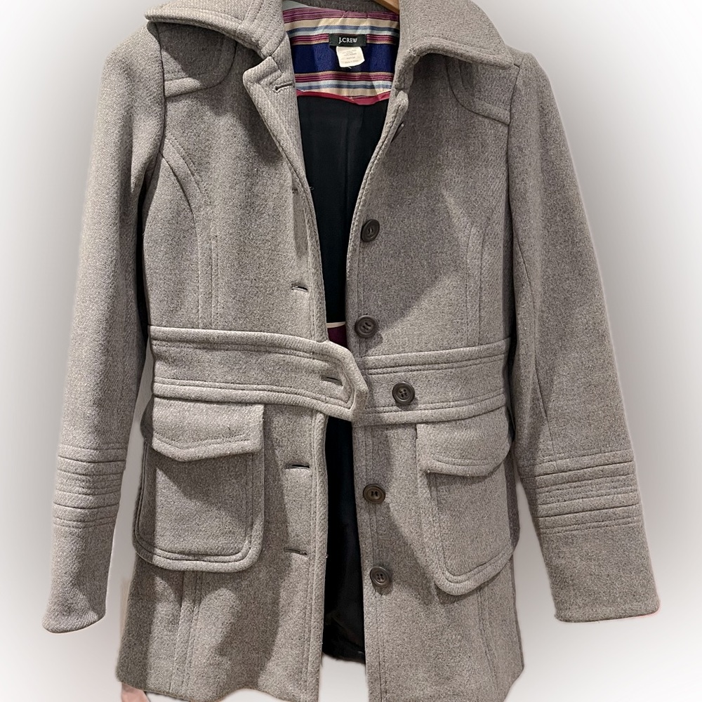 J. Crew wool coat light gray with bright pretty contrasting lining Size 0